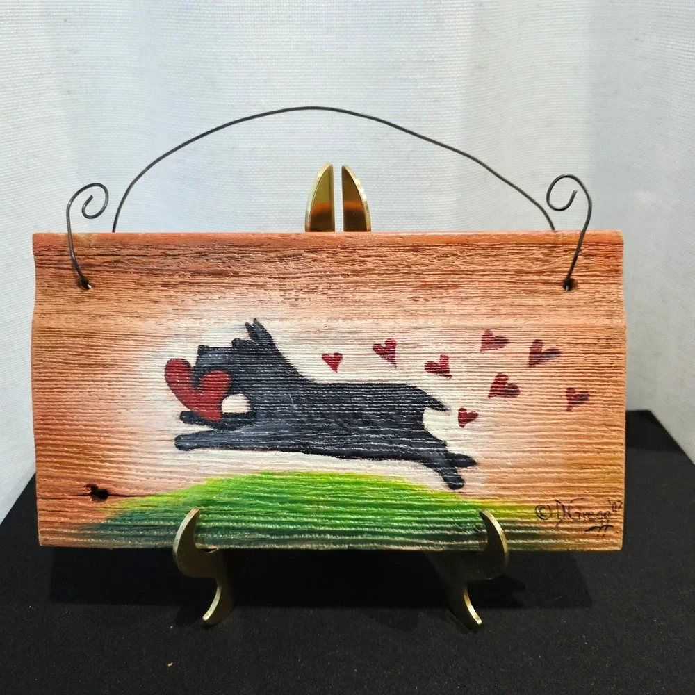 Handcrafted Scottie Valentine Terrier Dog Art Sign Plaque Wood Home Decor Rustic